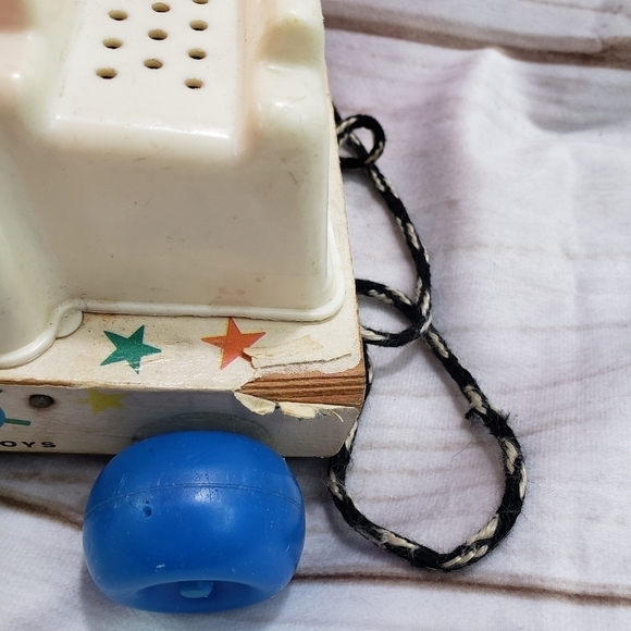 Fisher Price 1961 Chatter Telephone Pull Toy Wood Plastic Rainbow Lots Of Wear - Picture 7 of 11